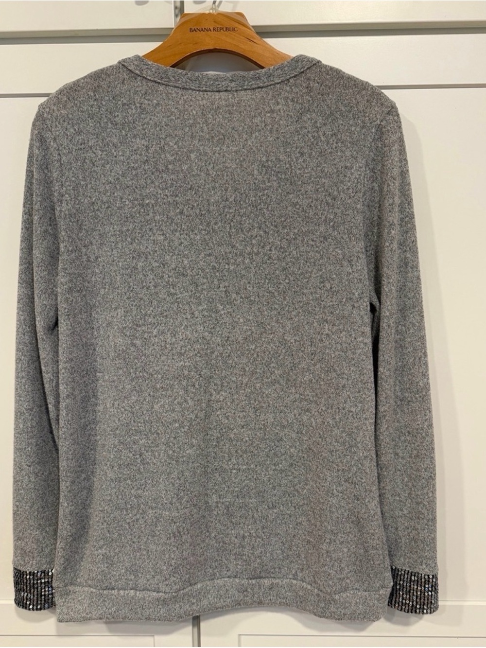 12 Pm By Mon Ami Light Gray V-Neck Sweater with Sequin Pocket & Cuff - Picture 6 of 7